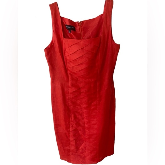 JONES NEW YORK NWT| 100% Linen Coral Orange Red Sleevless Pleated Sheath Dress 4 - Picture 1 of 5